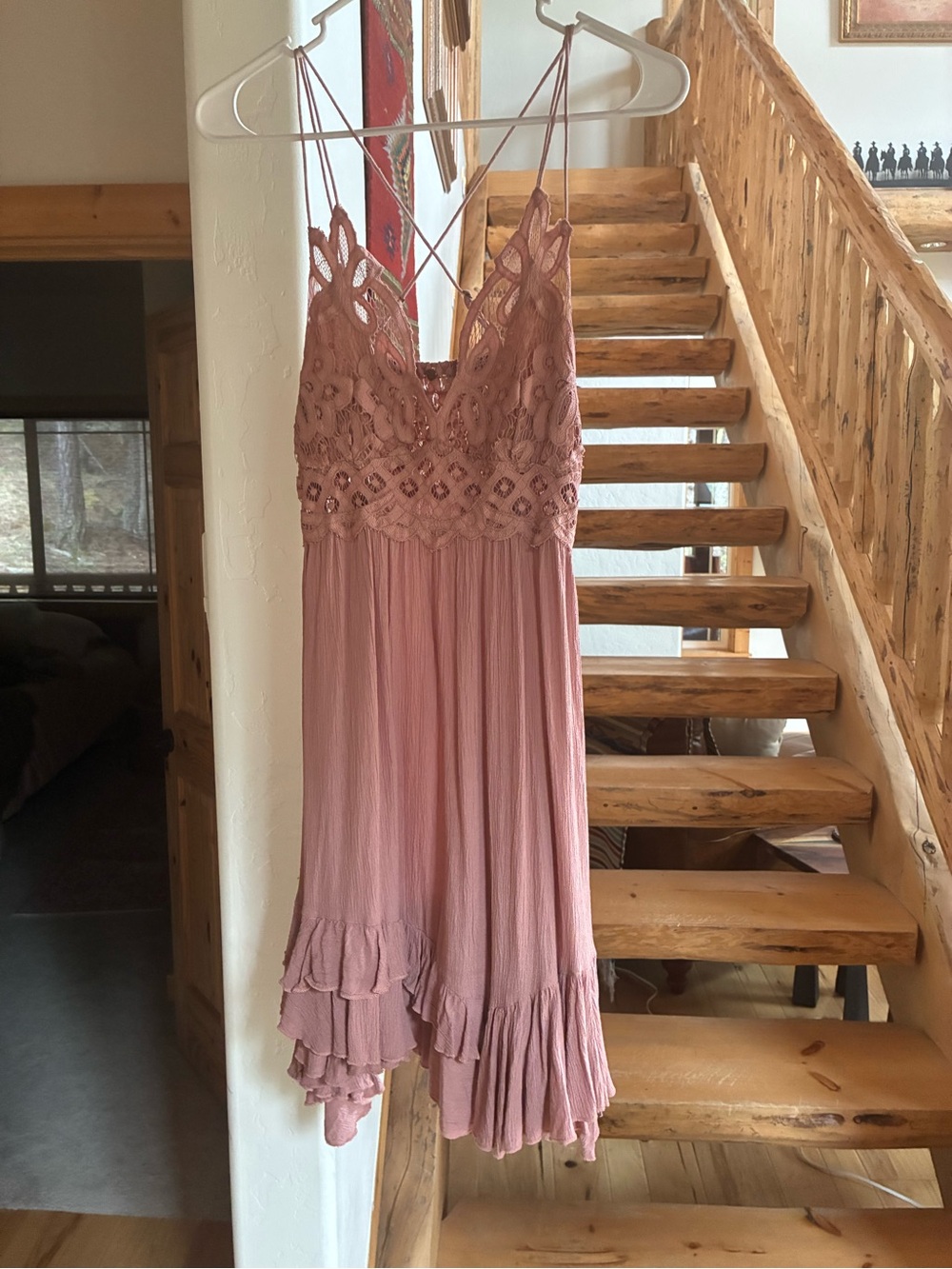 Free People Dusty Rose Lace-Trim Mini Dress